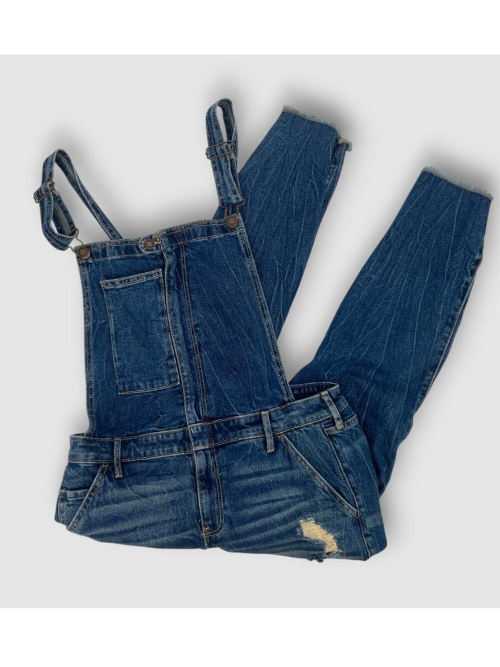 Hollister Crop Overall Vintage Stretch Distressed Denim Medium Wash Size Large